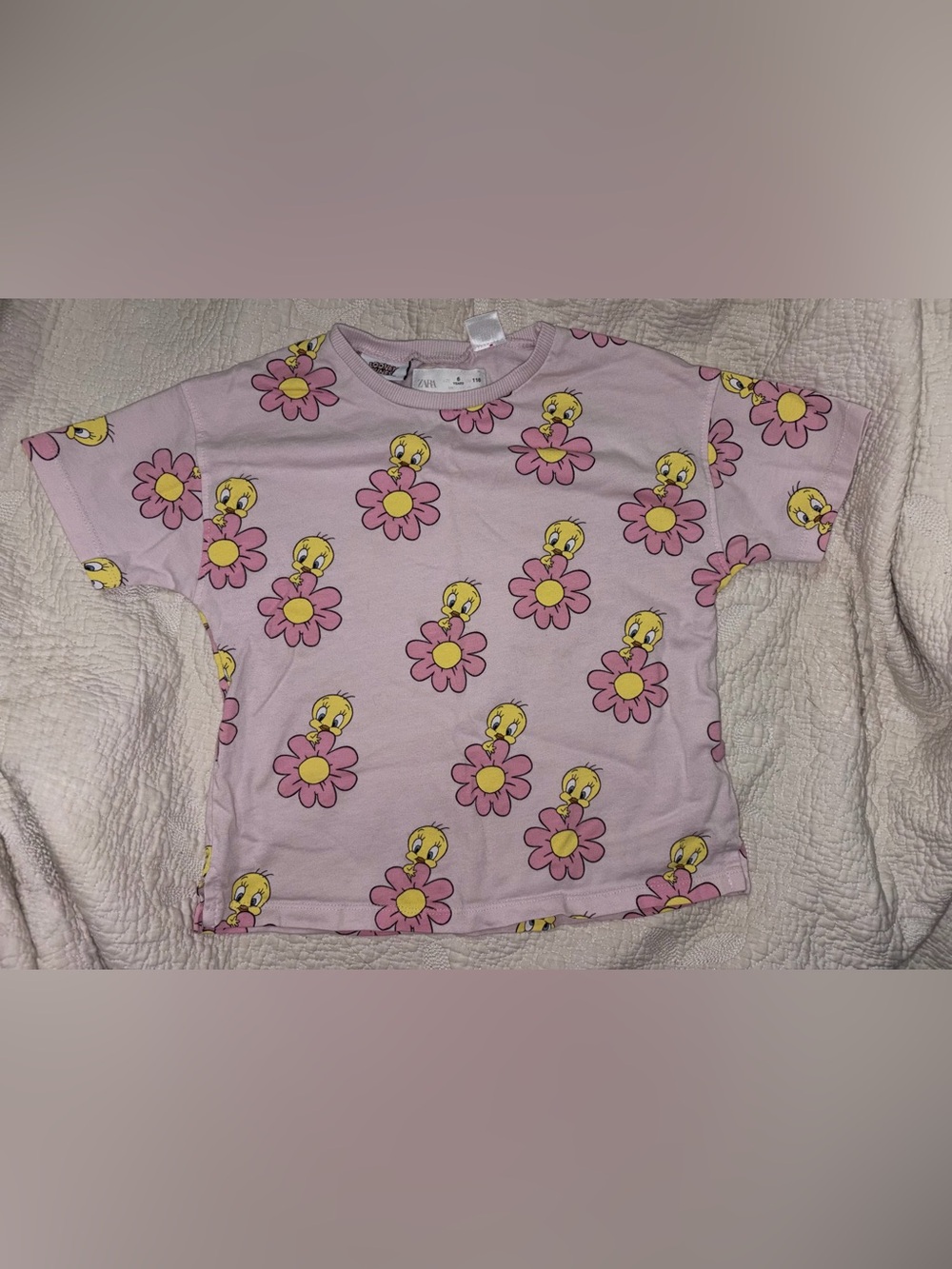 Zara girls size 6 Light Pink Looney Tunes tweety bird shirt